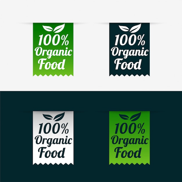 100% organic food labels set in ribbon style