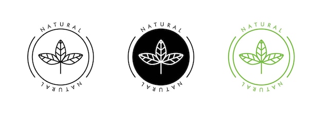 100 percent natural vector. organic ingredients green leaf label stamp. vector icon vegan food or nature ingredients nutrition, organic bio pharmacy and natural skincare cosmetic product