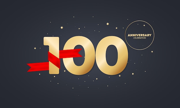 白地に赤いリボンが付いた100周年記念バナー。 100周年のお祝い。ポスターまたはパンフレットのテンプレート。ベクトルeps10。背景に分離