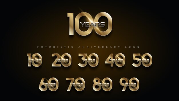 100-летний роскошный золотой и серебряный логотип набора номеров