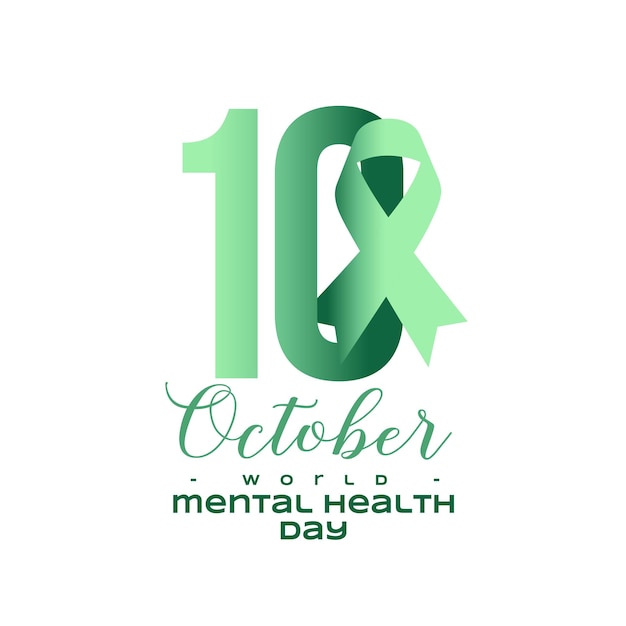 무료 벡터 10월 10일 세계 정신 건강의 날 포스터에는 녹색 리본 디자인 벡터가 포함되어 있습니다.