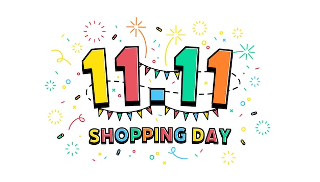 11.11 shopping day banner template. global shopping world day sale on colorful background. 11.11 crazy sales online.