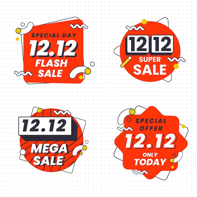 Free vector 12.12 shopping day labels collection