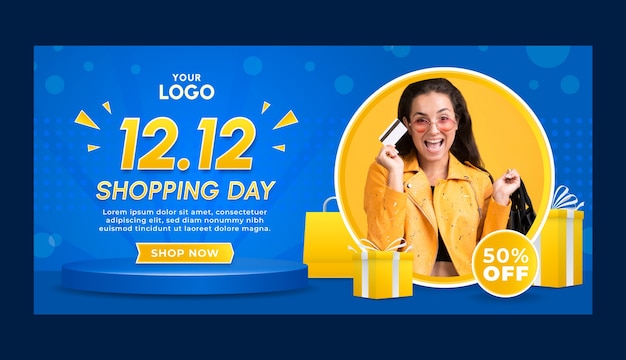 Vettore gratuito 12.12 modello di banner orizzontale per le vendite del giorno dello shopping