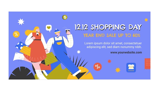 Бесплатное векторное изображение 12.12 торговый день продажи шаблон горизонтального баннера