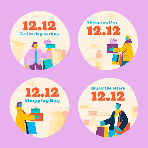 Free vector 12.12 shopping day sales labels collection