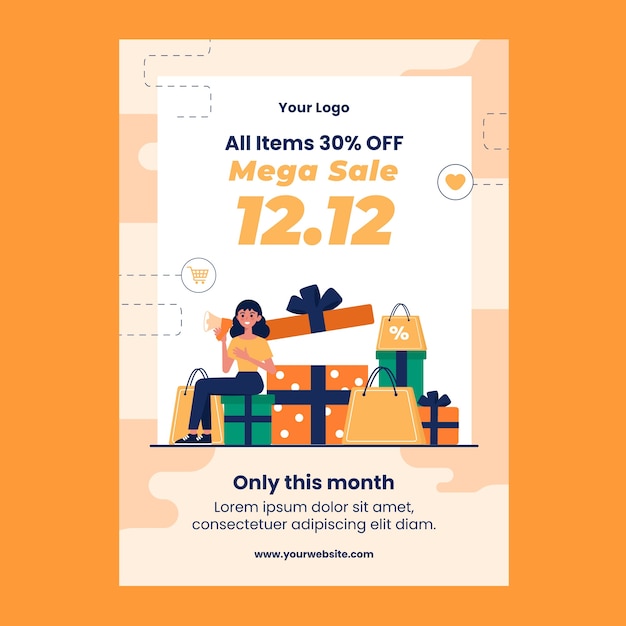 Free vector 12.12 shopping day sales vertical poster template