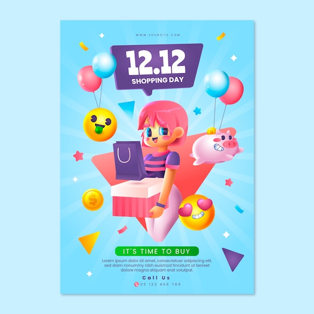 12.12ショッピングデー販売縦型ポスターテンプレート