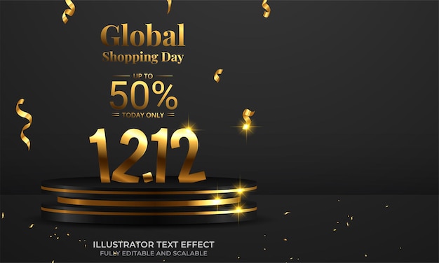 12.12 Shopping festival sale banner with gold confetti