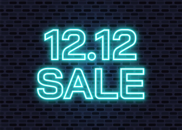 12.12 shopping sale banner background. 12 december sale poster or flyer template in glowing neon effect. vector illustration