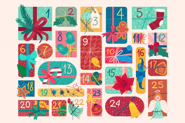 12月のお祝いアドベントカレンダーイラスト プレミアムベクター