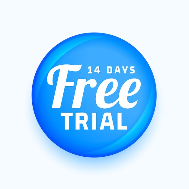 Free vector 14 days free trial blue shiny button label