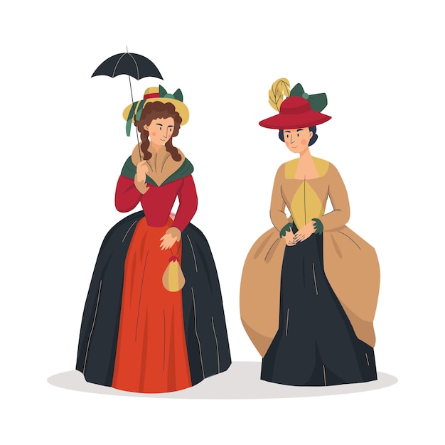 Free vector 18th 19th century old town fashion composition with human characters of aristocratic people vector illustration