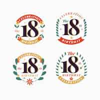 Free vector 18th birthday badges collection