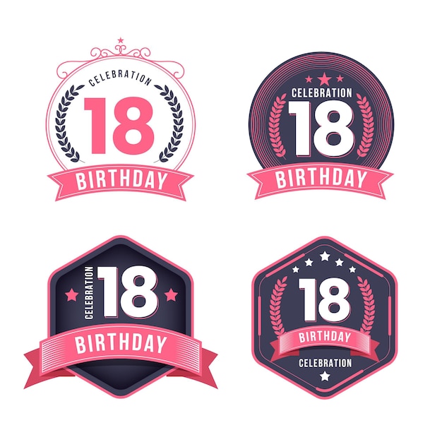 Vettore gratuito 18 distintivi di compleanno
