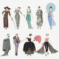 Free vector 1920s women's fashion vector set, remix from artworks by george barbier