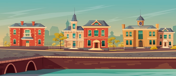 Free Vector 19th century town street with european buildings