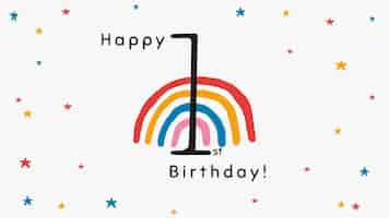 Free vector 1st birthday greeting template with rainbow illustration