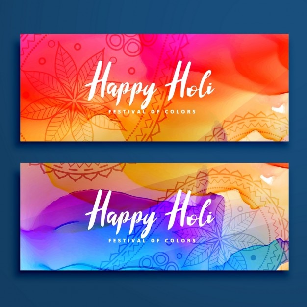 2 banners with watercolors, holi festival