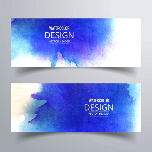 Free vector 2 blue banners with watercolors