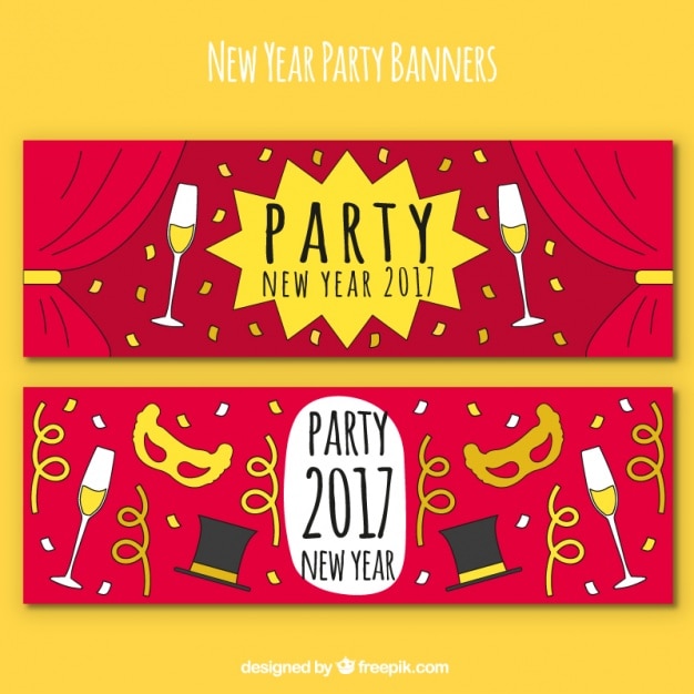 2 hand drawn banners for new year's party