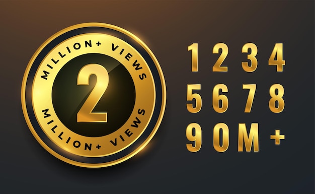 Free vector 2 million or 2m views golden labels for videos