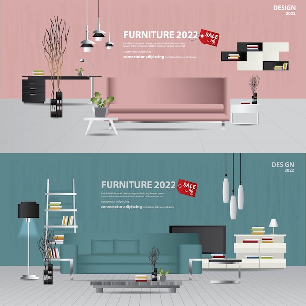 Free vector 2 vertical banner furniture sale advertisement flayers vector illustration