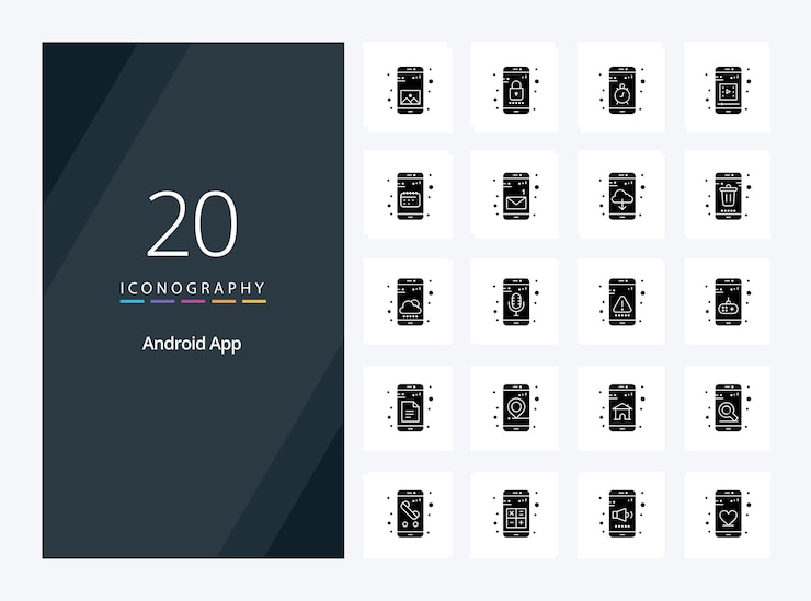Бесплатный Вектор 20 android app solid glyph icon для презентации