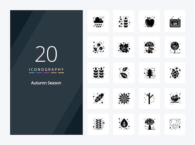 20 icona glyph solido autunnale per la presentazione