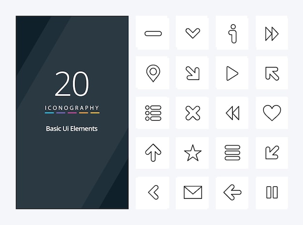 20 basic ui elements outline icon for presentation vector line icons illustration