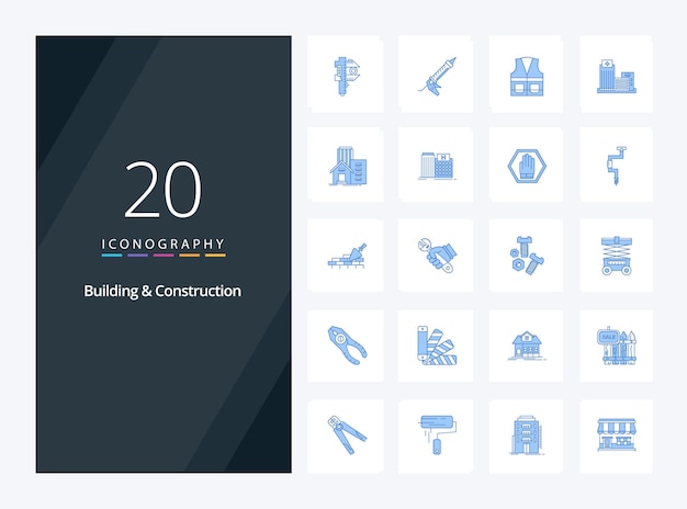 20 건물 및 건설 프레 젠 테이 션 벡터 아이콘 그림에 대 한 파란색 색상 아이콘
