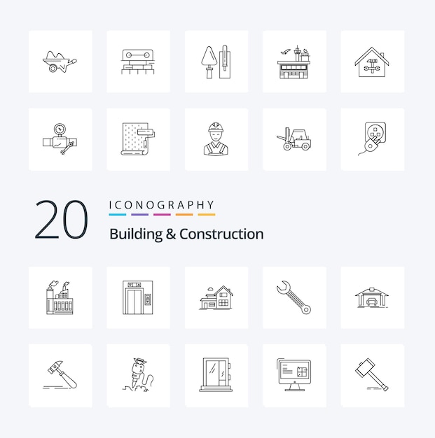 20 Building And Construction Line icon Pack like garage construction home building wrench