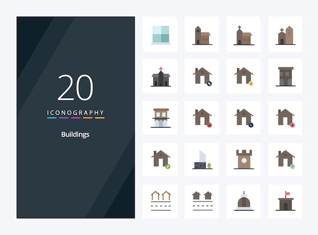 Free vector 20 buildings flat color icon for presentation