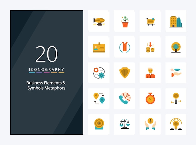 20 business elements and symbols metaphors flat color icon for presentation vector icons illustration