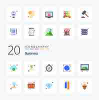 Free vector 20 business flat color icon pack like decoration photo timer frame worldwide