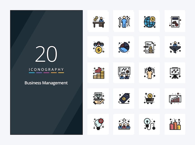 20 ビジネス管理ライン塗りつぶしプレゼンテーションのアイコン ベクトル アイコン イラスト