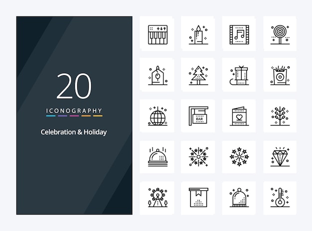 Free vector 20 celebration holiday outline icon for presentation