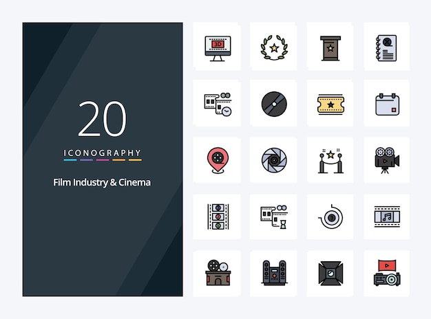 Free vector 20 cenima line filled icon for presentation