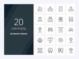 Free vector 20 city element collection outline icon for presentation