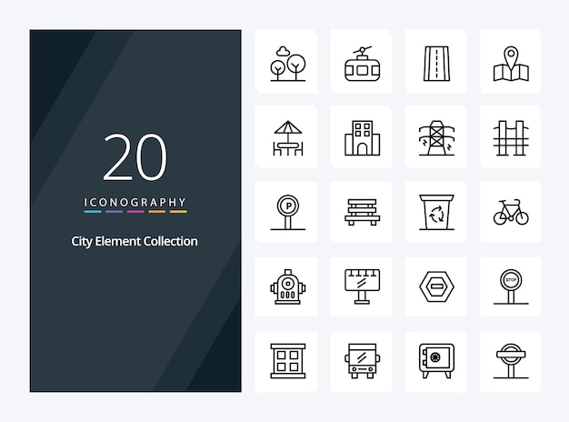 20 City Element Collection Outline icon for presentation