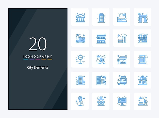 Vettore gratuito 20 elementi della città icona colore blu per la presentazione illustrazione delle icone vettoriali