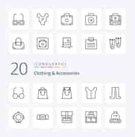 Free vector 20 clothing accessories line icon pack like hipster bow shirt marine diving