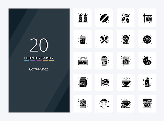 Free vector 20 coffee shop solid glyph icon for presentation