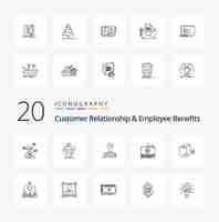 Free vector 20 customer relationship and employee benefits line icon pack like box medical coins dollar logo