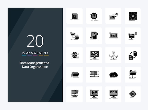 20 Data Management And Data Organization Solid Glyph icon for presentation