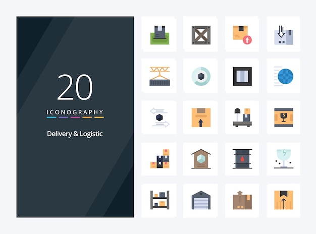 20 配信とロジスティック フラット カラー プレゼンテーションのアイコン ベクトル アイコン イラスト