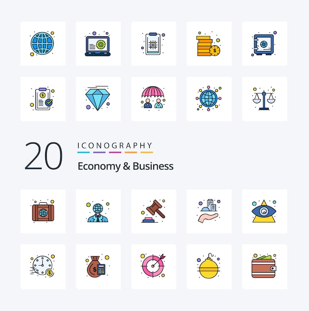 20 economy and business line filled color icon pack like eye asta sostenibile architettura moderna