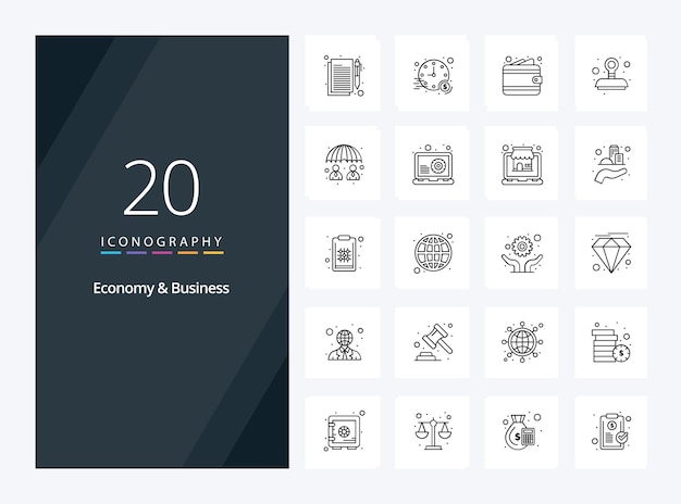 Free vector 20 economy and business outline icon for presentation