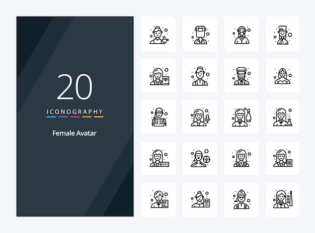 Free vector 20 female avatar outline icon for presentation vector line icons illustration