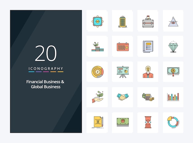 20 financial business and global business line filled icon for presentation vector icons illustration